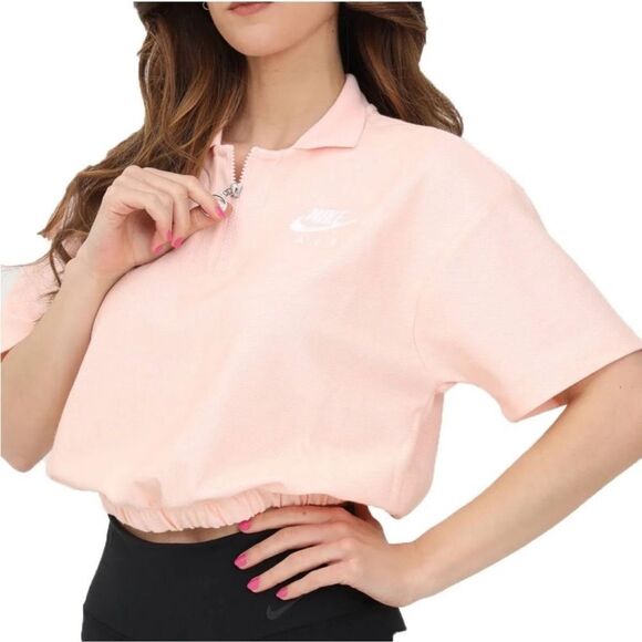 Nike Air Women's Pique Polo Cropped Top in Pink Size Small - Picture 1 of 9